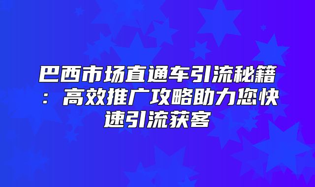 巴西市场直通车引流秘籍：高效推广攻略助力您快速引流获客