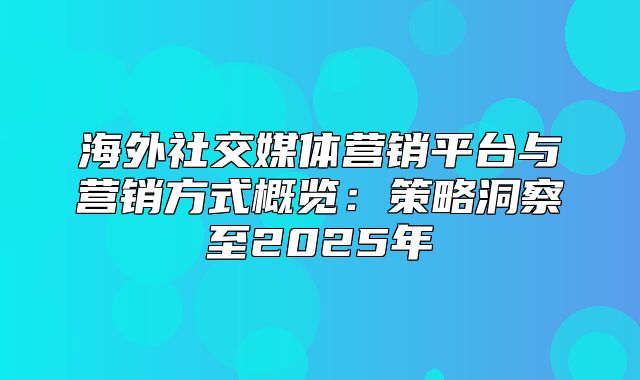 海外社交媒体营销平台与营销方式概览：策略洞察至2025年