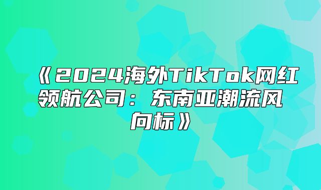 2025海外TikTok网红领航公司：东南亚潮流风向标