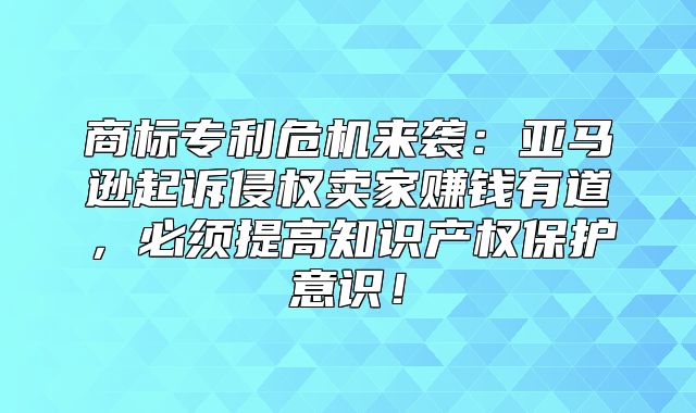 商标专利危机来袭：亚马逊起诉侵权卖家赚钱有道，必须提高知识产权保护意识！