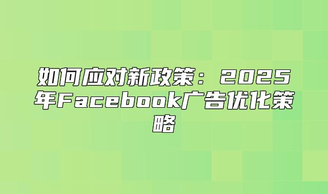 如何应对新政策：2025年Facebook广告优化策略