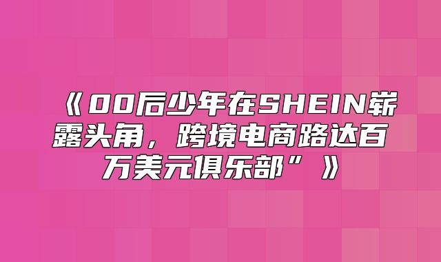 00后少年在SHEIN崭露头角，跨境电商路达百万美元俱乐部”