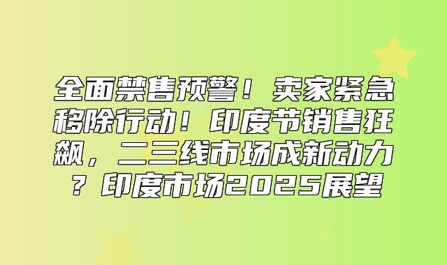 全面禁售预警！卖家紧急移除行动！印度节销售狂飙，二三线市场成新动力？印度市场2025展望