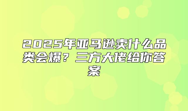 2025年亚马逊卖什么品类会爆？三方大佬给你答案
