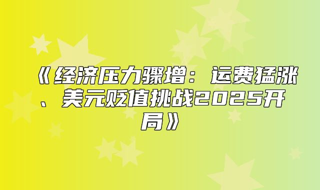 经济压力骤增：运费猛涨、美元贬值挑战2025开局