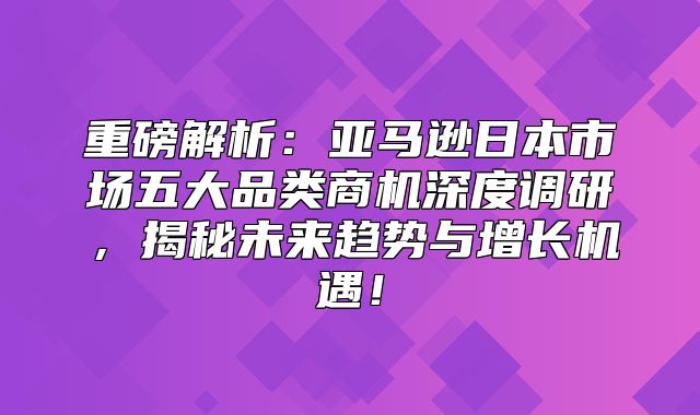 重磅解析：亚马逊日本市场五大品类商机深度调研，揭秘未来趋势与增长机遇！