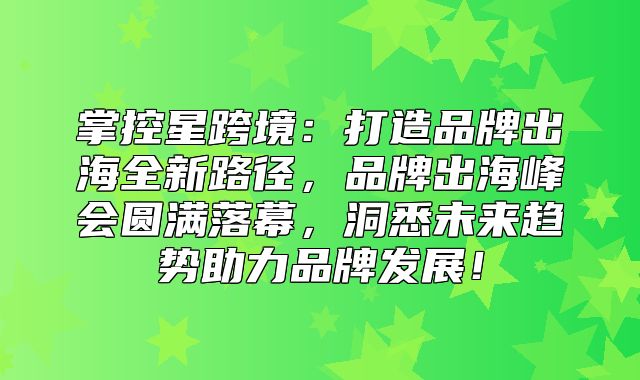 掌控星跨境：打造品牌出海全新路径，品牌出海峰会圆满落幕，洞悉未来趋势助力品牌发展！