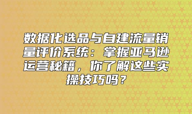 数据化选品与自建流量销量评价系统：掌握亚马逊运营秘籍，你了解这些实操技巧吗？