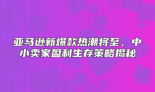 亚马逊新爆款热潮将至，中小卖家盈利生存策略揭秘