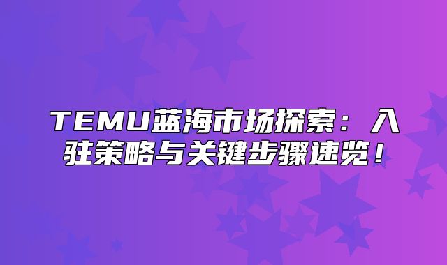TEMU蓝海市场探索：入驻策略与关键步骤速览！