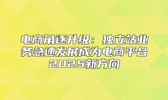 电商角逐升级：独立站业务急速发展成为电商平台2025新方向