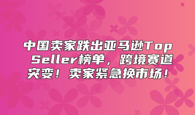 中国卖家跌出亚马逊Top Seller榜单，跨境赛道突变！卖家紧急换市场！