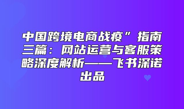 中国跨境电商战疫”指南三篇：网站运营与客服策略深度解析——飞书深诺出品