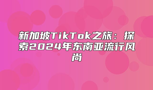 新加坡TikTok之旅：探索2025年东南亚流行风尚