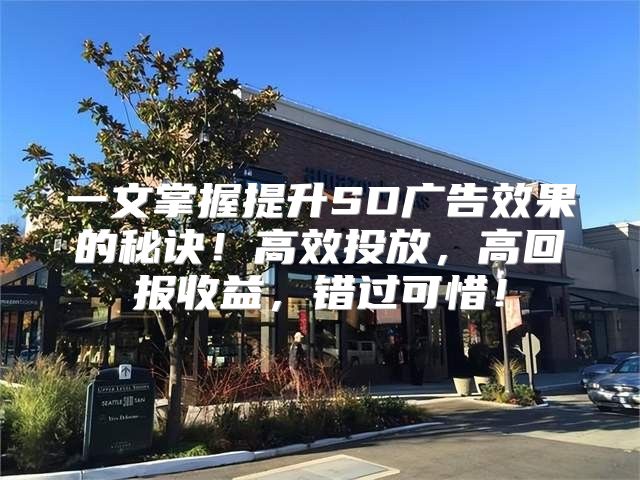 一文掌握提升SD广告效果的秘诀！高效投放，高回报收益，错过可惜！