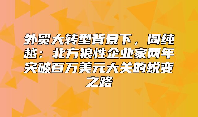 外贸大转型背景下，阎纯越：北方狼性企业家两年突破百万美元大关的蜕变之路