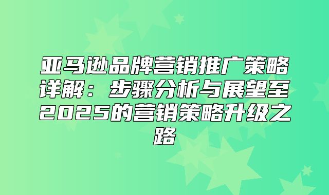 亚马逊品牌营销推广策略详解：步骤分析与展望至2025的营销策略升级之路