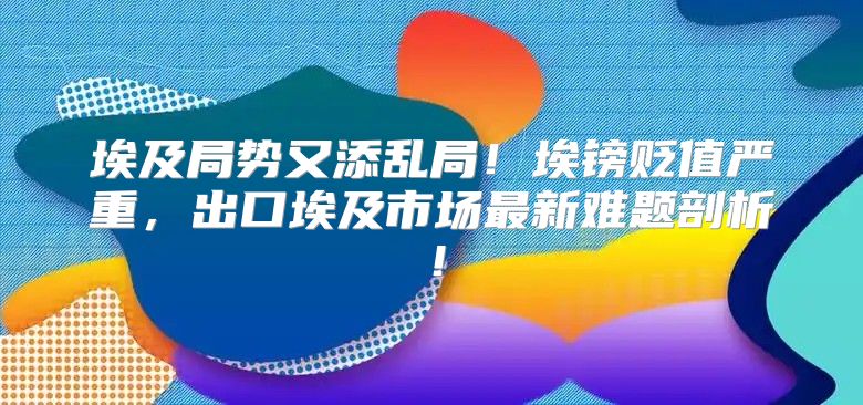 埃及局势又添乱局！埃镑贬值严重，出口埃及市场最新难题剖析！