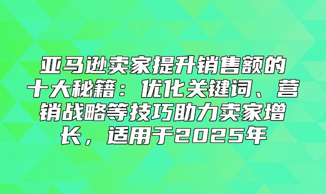 亚马逊卖家提升销售额的十大秘籍：优化关键词、营销战略等技巧助力卖家增长，适用于2025年