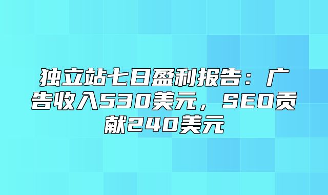 独立站七日盈利报告：广告收入530美元，SEO贡献240美元