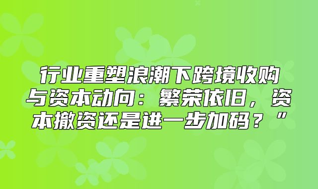 行业重塑浪潮下跨境收购与资本动向：繁荣依旧，资本撤资还是进一步加码？”