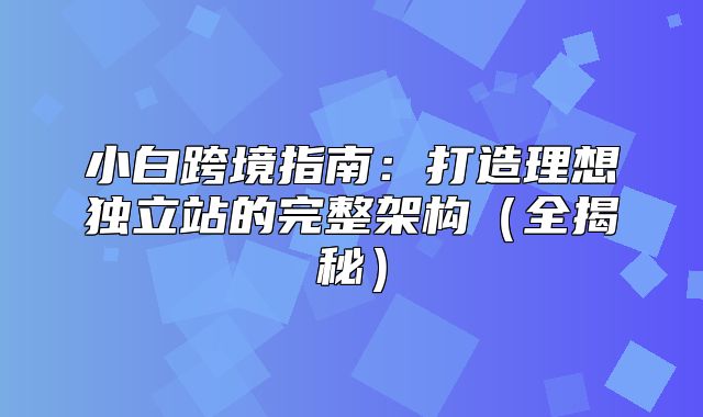 小白跨境指南：打造理想独立站的完整架构全揭秘