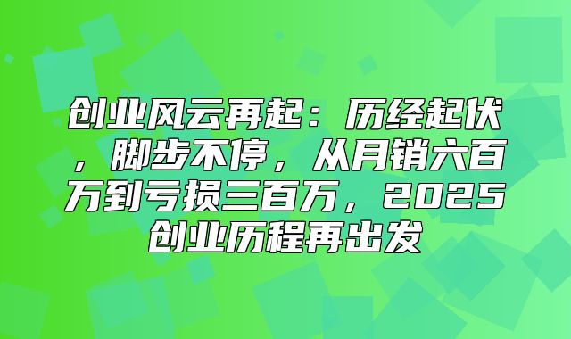创业风云再起：历经起伏，脚步不停，从月销六百万到亏损三百万，2025创业历程再出发