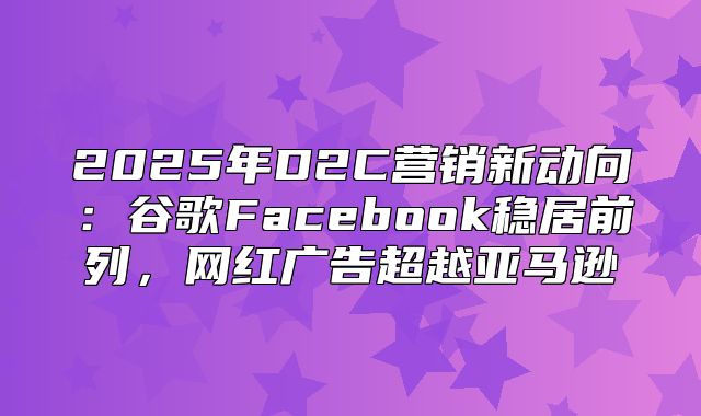 2025年D2C营销新动向：谷歌Facebook稳居前列，网红广告超越亚马逊