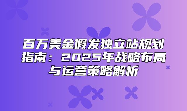 百万美金假发独立站规划指南：2025年战略布局与运营策略解析