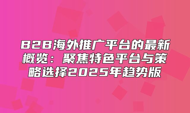 B2B海外推广平台的最新概览：聚焦特色平台与策略选择2025年趋势版