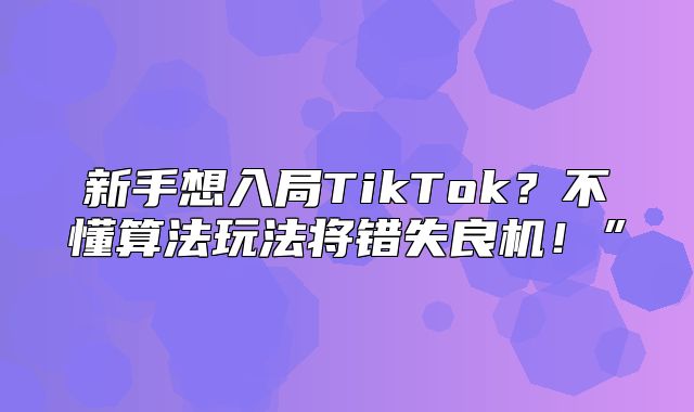 新手想入局TikTok？不懂算法玩法将错失良机！”