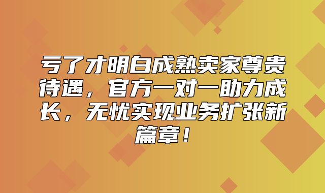 亏了才明白成熟卖家尊贵待遇，官方一对一助力成长，无忧实现业务扩张新篇章！