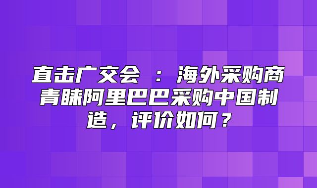 直击广交会⑥：海外采购商青睐阿里巴巴采购中国制造，评价如何？