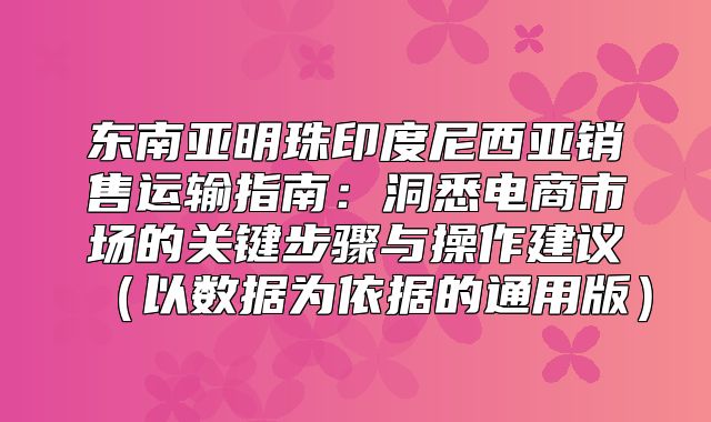 东南亚明珠印度尼西亚销售运输指南：洞悉电商市场的关键步骤与操作建议以数据为依据的通用版