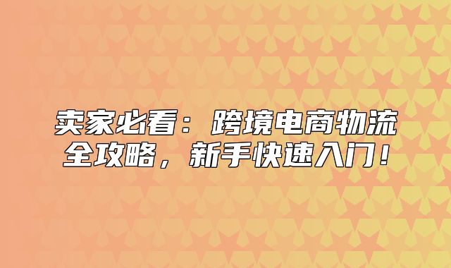 卖家必看：跨境电商物流全攻略，新手快速入门！