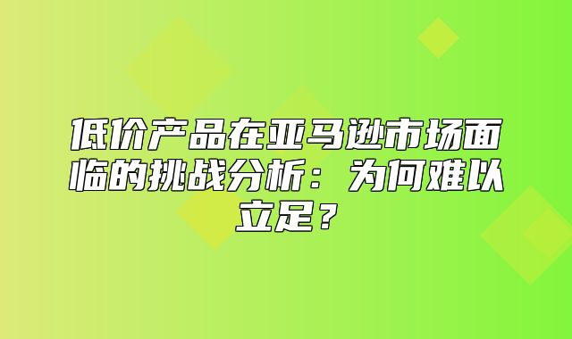 低价产品在亚马逊市场面临的挑战分析：为何难以立足？