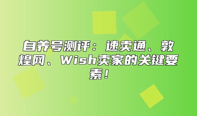 自养号测评：速卖通、敦煌网、Wish卖家的关键要素！