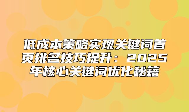 低成本策略实现关键词首页排名技巧提升：2025年核心关键词优化秘籍