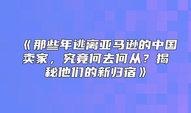 那些年逃离亚马逊的中国卖家，究竟何去何从？揭秘他们的新归宿