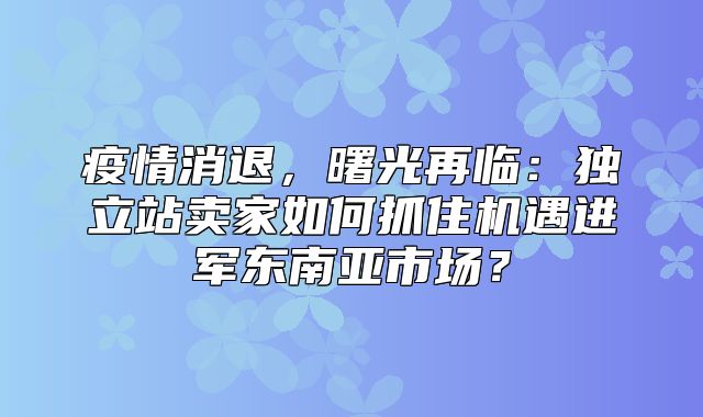 疫情消退，曙光再临：独立站卖家如何抓住机遇进军东南亚市场？