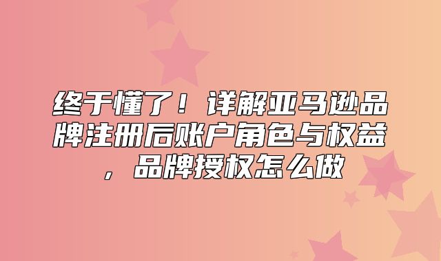 终于懂了！详解亚马逊品牌注册后账户角色与权益，品牌授权怎么做