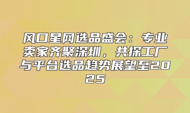 风口星网选品盛会：专业卖家齐聚深圳，共探工厂与平台选品趋势展望至2025