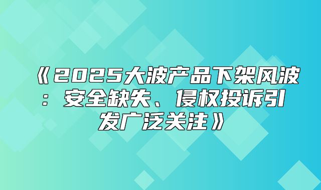 2025大波产品下架风波：安全缺失、侵权投诉引发广泛关注
