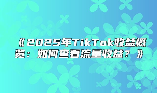 2025年TikTok收益概览：如何查看流量收益？