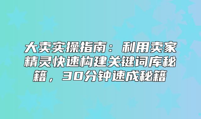 大卖实操指南：利用卖家精灵快速构建关键词库秘籍，30分钟速成秘籍