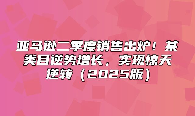 亚马逊二季度销售出炉！某类目逆势增长，实现惊天逆转2025版