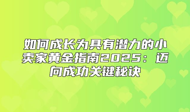 如何成长为具有潜力的小卖家黄金指南2025迈向成功关键秘诀