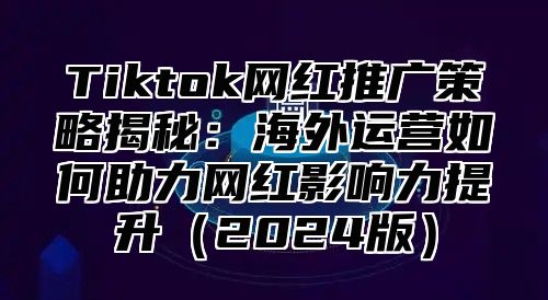 Tiktok网红推广策略揭秘：海外运营如何助力网红影响力提升2025版