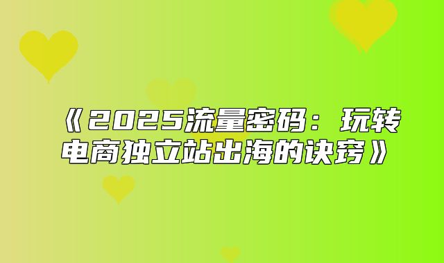 2025流量密码：玩转电商独立站出海的诀窍