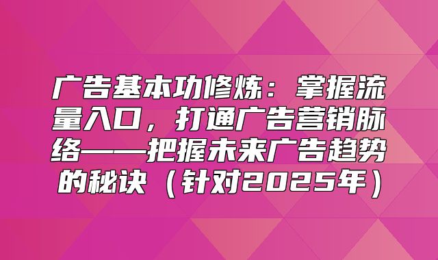 广告基本功修炼：掌握流量入口，打通广告营销脉络——把握未来广告趋势的秘诀针对2025年